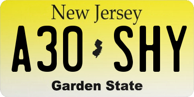 NJ license plate A30SHY