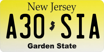 NJ license plate A30SIA