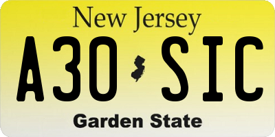 NJ license plate A30SIC