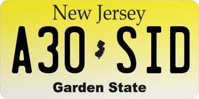 NJ license plate A30SID