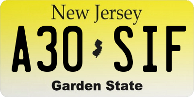 NJ license plate A30SIF