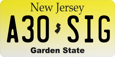 NJ license plate A30SIG
