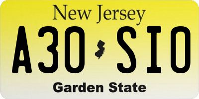 NJ license plate A30SIO