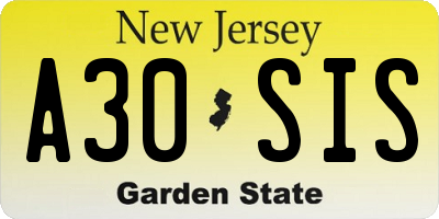 NJ license plate A30SIS