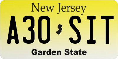 NJ license plate A30SIT