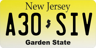 NJ license plate A30SIV