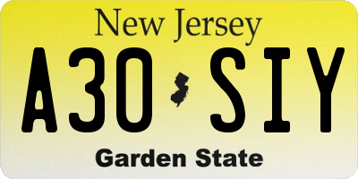 NJ license plate A30SIY