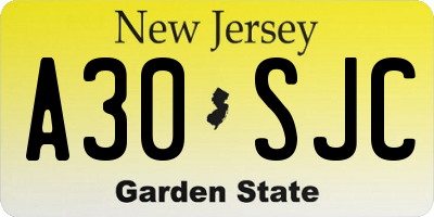 NJ license plate A30SJC