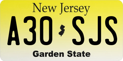 NJ license plate A30SJS