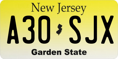 NJ license plate A30SJX