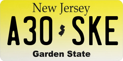 NJ license plate A30SKE