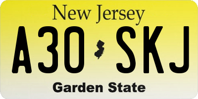 NJ license plate A30SKJ