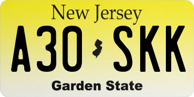 NJ license plate A30SKK
