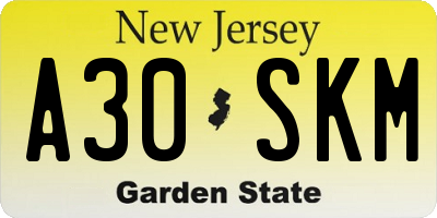 NJ license plate A30SKM