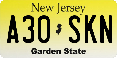 NJ license plate A30SKN