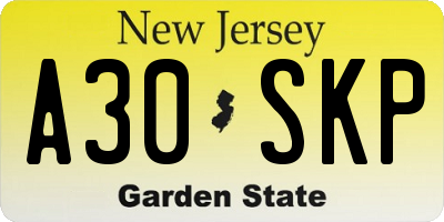 NJ license plate A30SKP