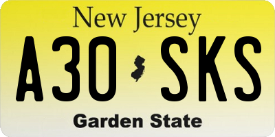 NJ license plate A30SKS