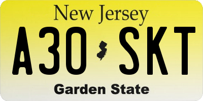 NJ license plate A30SKT