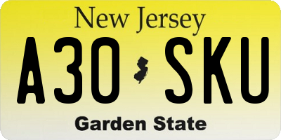 NJ license plate A30SKU