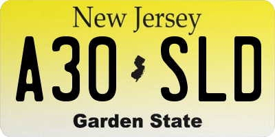 NJ license plate A30SLD