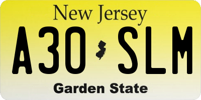 NJ license plate A30SLM