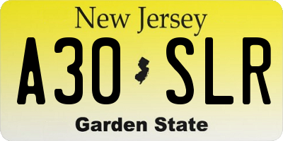 NJ license plate A30SLR