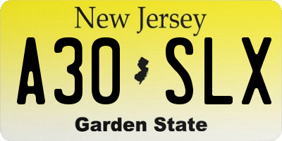NJ license plate A30SLX