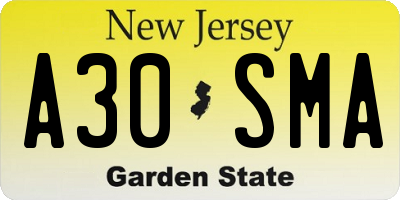 NJ license plate A30SMA