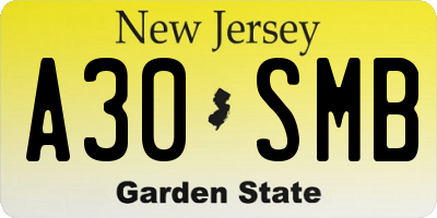 NJ license plate A30SMB
