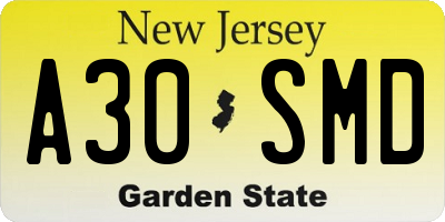 NJ license plate A30SMD