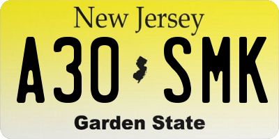NJ license plate A30SMK