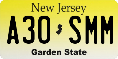 NJ license plate A30SMM