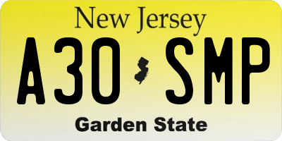 NJ license plate A30SMP