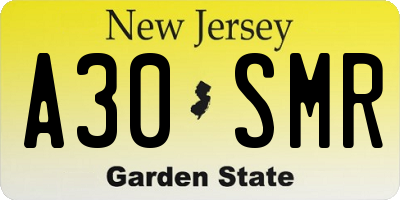 NJ license plate A30SMR