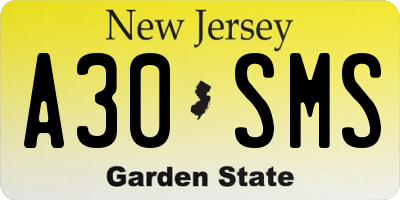 NJ license plate A30SMS