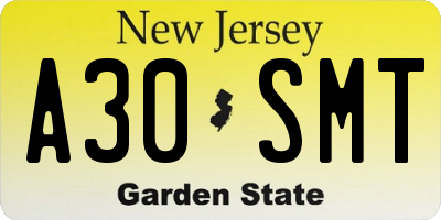 NJ license plate A30SMT