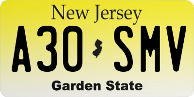 NJ license plate A30SMV