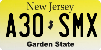 NJ license plate A30SMX