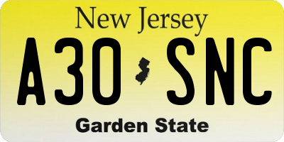 NJ license plate A30SNC
