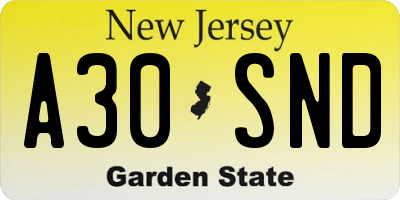 NJ license plate A30SND