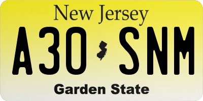 NJ license plate A30SNM