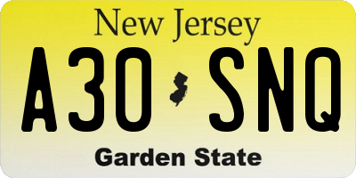 NJ license plate A30SNQ