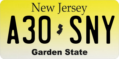 NJ license plate A30SNY