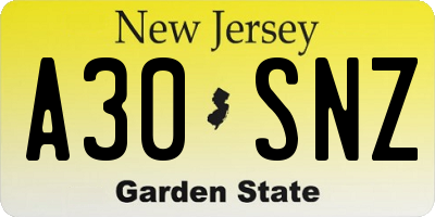 NJ license plate A30SNZ