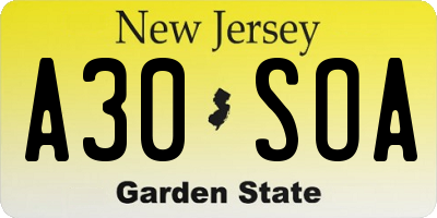 NJ license plate A30SOA