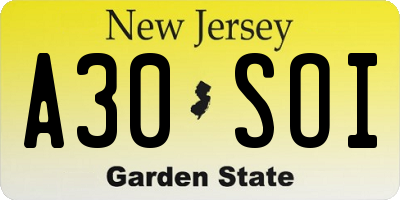 NJ license plate A30SOI