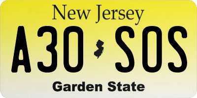 NJ license plate A30SOS