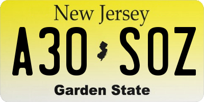 NJ license plate A30SOZ