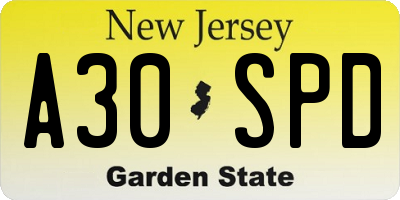 NJ license plate A30SPD