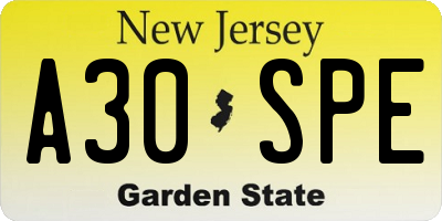 NJ license plate A30SPE